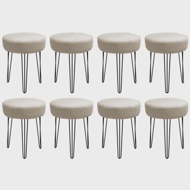 Imagem de Kit 08 Banquetas Puff Jullia Luxo 55cm Industrial Ferro Preto Corino Bege - Ahazzo Móveis