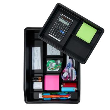 Imagem de Madesmart Bandeja organizadora de gaveta de lixo original com 23 compartimentos, caixa de armazenamento multiuso de plástico para gavetas, granito