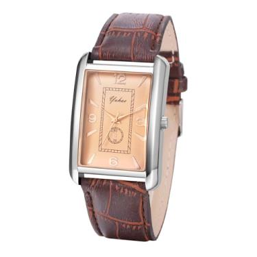 Imagem de Lancardo Relógio quadrado retrô vintage: relógio de pulso masculino feminino quartzo analógico tom prata padrão crocodilo couro negócios casual vestido casal, couro marrom masculino