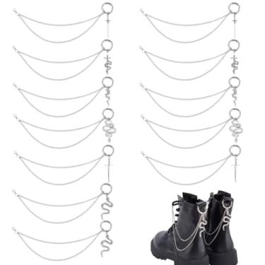 Imagem de WEBEEDY 12 peças, 6 estilos, corrente de bota, punk para decoração de sapato com cobra, padrão de espada, corrente decorativa de liga metálica, joias modernas, pulseira de inicialização, acessórios