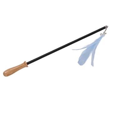 Imagem de Mbeysaq Varinha provocadora de gatos com haste extensível, brinquedo de penas interativo para gatos, bastão retrátil com sino, alça ergonômica, azul (azul)