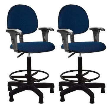 Imagem de Kit 2 Cadeiras de Escritório Azul Escuro Caixa Alta Balcão Executiva c/Sapata Fixa e Braço Escritex - Conforto, Estilo e Funcionalidade