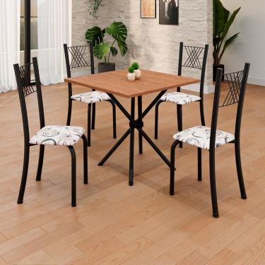 Imagem de Conjunto de Mesa Tubular 70x70cm Tampo em Mdf 4 Cadeiras Sara Arabesco / Preto TXT