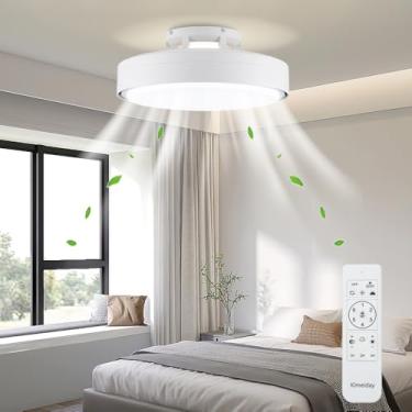 Imagem de Klmeiday Ventiladores De Teto Modernos Sem Lâminas Com Luzes E Controle Remoto, Reversíveis, Motor Cc De 6 Velocidades, Dimerização Contínua E Luzes Led Cct 3000K-6000K Para Quarto Infantil (A07-Br
