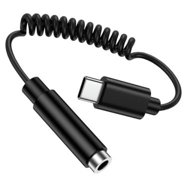 Imagem de Adaptador de fone de ouvido USB C para espiral de 3,5 mm para Samsung Galaxy A36 A56 A26 A16 5G S25 Edge Ultra A35 S24 Z Fold 6 Flip 6 A55 A54, 1,4 FT tipo C cabo auxiliar adaptador de áudio cabo