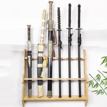 Imagem de Suporte de espada suporte de exibição de espadas suporte de parede de madeira para espadas suporte para katana de 3 a 9 níveis suporte para todas as espadas prateleira de exibição de espadas samurai