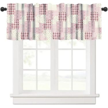Imagem de Cortinas de saia floral boho, vintage, rústica, romântica, rosa, rosa, branca, xadrez, patchwork, sem costura, decoração de casa, janela curta, tratamentos drapeados para quarto, sala de estar