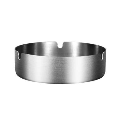 Imagem de Cinzeiro Cinzeiro redondo de aço inoxidável para cigarro, 8cm, mesa portátil, bandeja de cinzas de metal prateado para fumante, à prova de cinzas, decoração de casa Cinzeiro de Mesa(Silver)