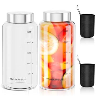 Imagem de TONGRANG-LIFE Garrafas de vidro de grande capacidade de 765 g/800 ml com tampa - coqueteleira de vidro para misturas de proteína, garrafa de água para sucos, vitaminas, alimentos secos, viagem e