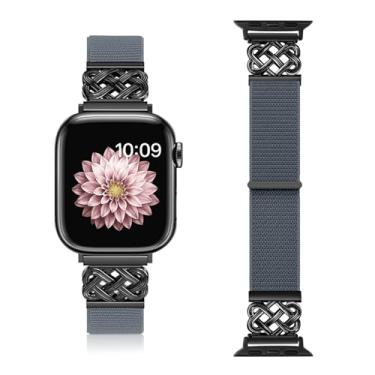 Imagem de Chinber Pulseiras de nylon compatíveis com Apple Watch séries 10, 9, 8, 7, 6, 5, 4 e 3 de 38 mm, 40 mm, 40 mm, 41 mm, 42 mm, 45 mm, 46 mm, 49 mm, SE, Ultra 2 1, Azul, cinza, 38mm/40mm/41mm/42mm(Series