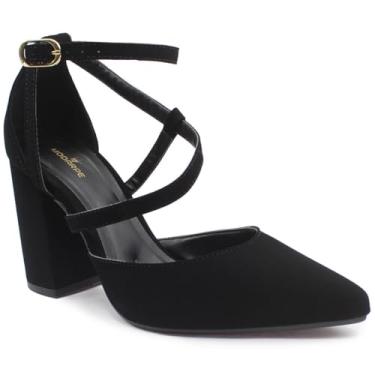 Imagem de Sapato Scarpin Modarpe Tiras Salto Grosso Confortável S16 (Preto, BR, Adulto, Numérico, 36)
