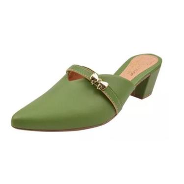 Imagem de Mule Scarpin Salto Alto Grosso Lacinho Sapato Bico Fino Casual Festa -