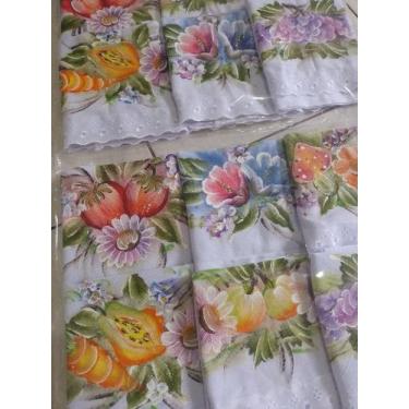 Imagem de 4 Panos De prato pintado a mão com Bordado Inglês Algodão - Danivi Enx