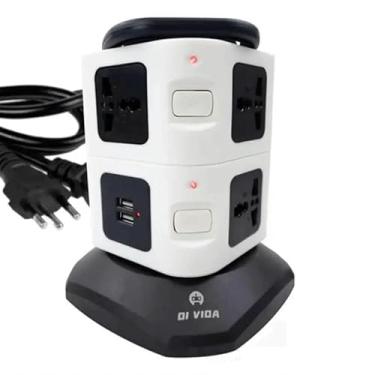 Imagem de Torre de Tomada Multiplug com 7 Entradas, 2 USB, Bivolt, Proteção Contra Sobrecarga – Ideal para Escritório e Home Office