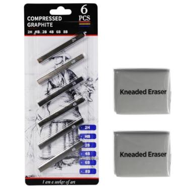 Imagem de XQIGI Bastões de grafite quadrados, 6 peças, borrachas de borracha amassada, tamanho grande, pacote com 2, conjunto de carimbos pretos de grafite comprimido para desenhar, esboçar, sombrear, misturar