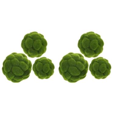 Imagem de Cabilock 6 peças imitação de pedras de musgo decoração simulada bolas verdes decorativas jardim topiaria árvore musgo coberto bola topiaria decoração de festa de casamento, 10 cm + 12 cm + 15 cm