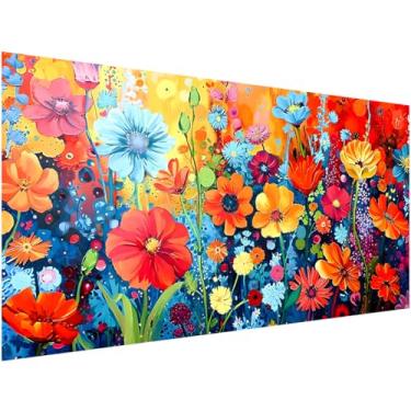 Imagem de Ohhvvow Kit de arte de diamante de flores multicoloridas grandes 5D para adultos, 60 x 40 cm, pintura floral vibrante com tela, kits de artesanato DIY completo com pontilhas, presente para iniciantes