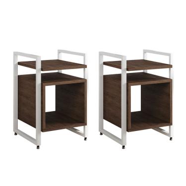 Imagem de Kit 2 Mesas de Cabeceira Industrial Marrocos Ferro Branco e Tampo Amêndoa