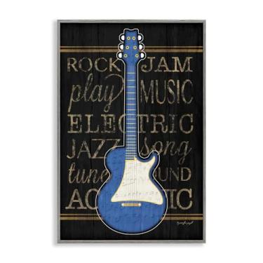 Imagem de Stupell Industries Motivo de guitarra elétrica azul cinza emoldurado Giclee Art Design por Jennifer Pugh, 12 x 18