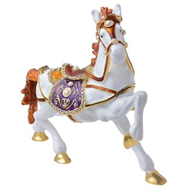 Imagem de FJ FENGZHIJIE Caixa De Joias Cavalo Esmaltada Em Cristal Dourado, Pintada À Mão, Com Dobradiças, Branca, Decoração Elegante Para Casa E Presente Exclusivo Cavaleiros