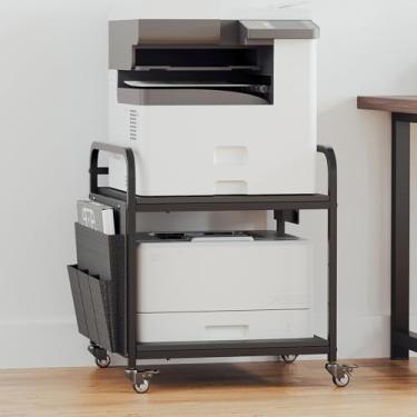 Imagem de MIXISAV Suporte de impressora com armazenamento, mesa de impressora ajustável em altura com tomadas de energia e portas USB, carrinho de impressora sob a mesa com rodas para escritório em casa (preto)