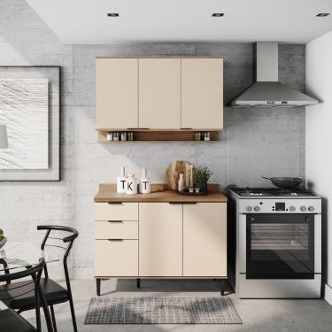 Imagem de Armário de Cozinha Completa com Balcão Miami Vibe MDP 120 cm Off White com Freijó Estilo Industrial