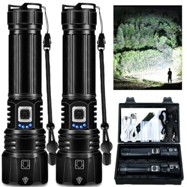 Imagem de Lanternas recarregáveis de alto lúmens, lanterna LED super brilhante de 990.000 lúmens com cabo USB, lanterna potente de 5 modos à prova d'água para acampamento doméstico - pacote com 2