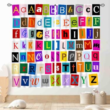 Imagem de TKUYO Cortinas de sala de aula do alfabeto ABC, desenho animado educativo, fofo, colorido, volta às aulas, cortina de janela roxa para bebês, meninas, meninos, quarto, sala de estar, berçário
