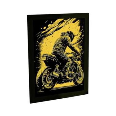 Imagem de Quadro Decorativo Moto Custom Esportiva Amarelo Decoração Poster Quarto Sala