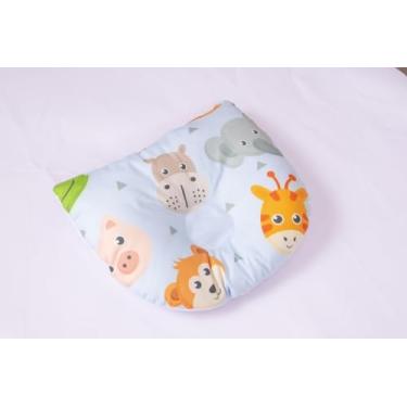 Imagem de Travesseiro Anatômico Infantil, Apoio de Cabeça com Estampas de Animais Safari, 25x22cm, Fibra de Silicone (CARINHA DE ANIMAIS)
