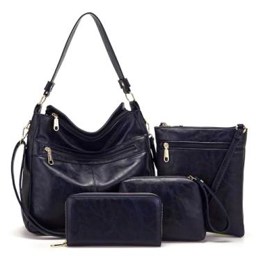 Imagem de Bolsas femininas conjunto de bolsas e carteira grande Hobo bolsa transversal bolsa feminina bolsas bolsas 4 peças, A12-4 peças/conjunto azul escuro
