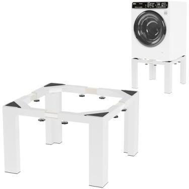 Imagem de Pedestal de lavanderia resistente de 30,5 cm de altura, suporte ajustável de tamanho completo com tapete antiderrapante, base de máquina de lavar de 43 a 75 cm de largura ajustável para geladeira
