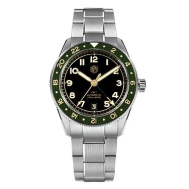 Imagem de San Martin Relógios masculinos – NH34 Movimento Automático Relógio de Mergulho SN0140W 38 mm Relógio de Pulso Masculino 20Bar Impermeável Cristal Safira Luminoso Mecânico, Bisel verde/mostrador preto