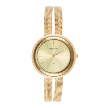 Imagem de Mondaine Relógio Feminino Dourado Facetado Pulseira Dupla