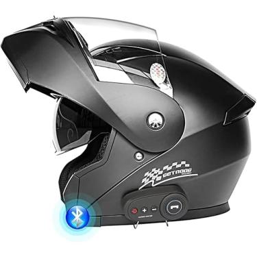 Imagem de Capacetes Flip Up Front Motorcycle Bluetooth Com Viseira Solar Dupla Microfone à Prova D'Água Headset Aprovado Pelo Dot Corrida Ti Colisão Capacete Ti Nevoeiro Respirável, C, XXL(63~64cm)