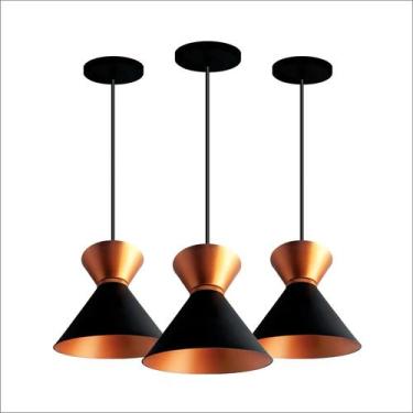 Imagem de Kit 3 Lustres Pendentes Luxo Rainha Preto Com Cobre Bicolor - R.R.J.V.