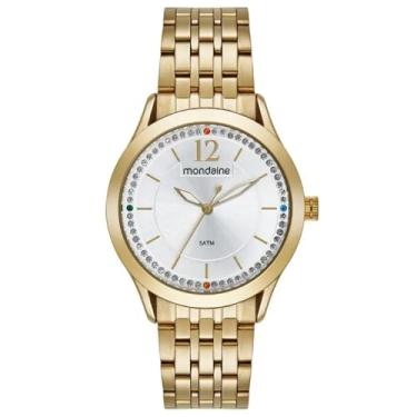 Imagem de Mondaine Kit Relógio Feminino Dourado Com Brincos Cristais Coloridos