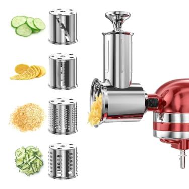 Imagem de Acessório de triturador de fatiador para batedeira KitchenAid com 4 lâminas, acessório para ralador de queijo, cortador de preparação fresca, acessórios maiores para máquina de salada de legumes para