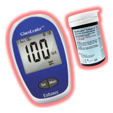Imagem de Kit Aparelho Medidor Glicose Glucoleader Enhance + 50 Tiras 