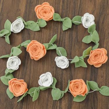 Imagem de FYSUIMU Guirlanda de feltro de flor rosa 3D laranja branca faixa pendurada linda guirlanda de festa floral para aniversário, casamento, bebê, chá de panela, decoração de pano de fundo de festa