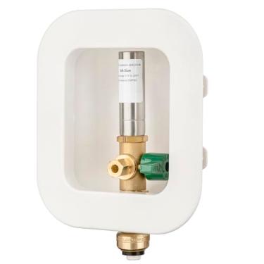 Imagem de (1 pacote) Lidertik 1/5.1 cm Push-to-Connect Válvula de tomada de máquina de gelo pré-montada 1/10.2 cm Caixa de parede de linha de água de geladeira embutida com válvula de desligamento e prendedor