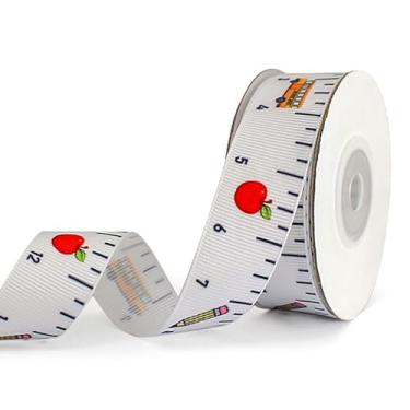 Imagem de Fitas escolares para artesanato professor fitas de gorgorão 10 jardas 7/8 polegadas, decoração de volta às aulas, régua e lápis de ônibus escolar, maçãs, artesanato, presente de agradecimento, faça