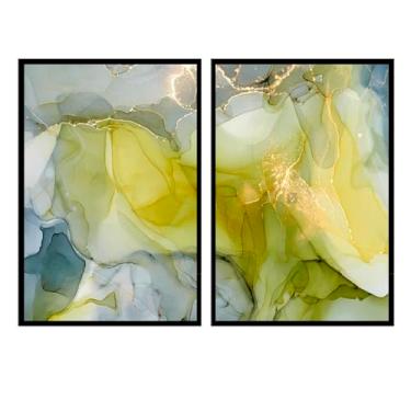 Imagem de Kit com 2 Quadros Decorativos 60x40 cm Abstrato Floral com Moldura Caixa Preta, na posição Vertical, ideal para ambiente de Sala, Quarto e Hall