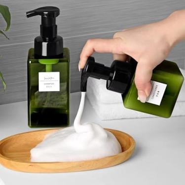 Imagem de Conjunto de 2 dispensadores de sabão espumante (250 ml + 450 ml) – Verde escuro, frascos de bomba de espuma de pressão para dispensar para sabonete, loção e xampu, à prova de vazamento e plástico