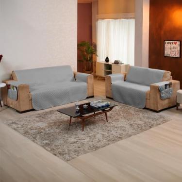 Imagem de Kit Protetor de sofá 2 e 3 Lugares Tecido Macio - Ideal para Casas com Pets e Crianças, Fácil de Lavar e Colocar, Custo-Benefício Incrível – FV Enxovais (Cinza, Kit 2 e 3 Lugares)