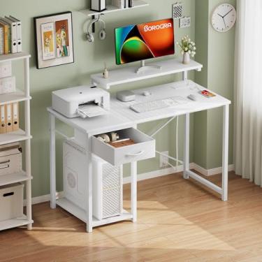 Imagem de SOROGRA Mesa de computador com suporte ajustável para monitor, mesa pequena de 120 cm com prateleiras de armazenamento reversíveis, mesa de escritório com espaçosos espaços de mesa para casa e quarto