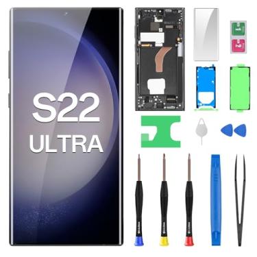 Imagem de BESJMYT Substituição de tela OLED para Samsung Galaxy S22 Ultra 5G SM-S908U OLED Display Touch Digitalizador Montagem completa com moldura preta Phantom e kit de ferramentas de reparo de vidro com