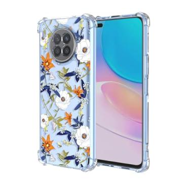 Imagem de OEURVQO Capa para Huawei Nova 8i Honor 50 Lite NEN-L22, estampa floral transparente, TPU macio, à prova de choque, antiarranhões, capa protetora para celular para Huawei Nova 8i (flores coloridas)