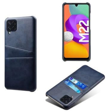 Imagem de Capas Compatível com Samsung Galaxy F22,Caso de couro PU-Tampa de telefone a prova de choque com 2 slots de cartão,Proteção anti-impressão digital e anti-gota-Blue