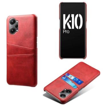 Imagem de Capas Compatível com OPPO K10 PRO,Caso de couro PU-Tampa de telefone a prova de choque com 2 slots de cartão,Proteção anti-impressão digital e anti-gota-Red